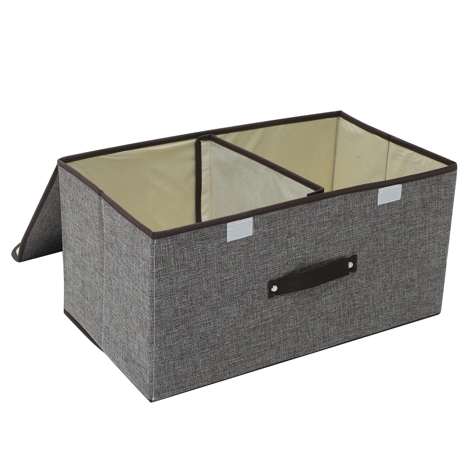 Caja de Almacenamiento Plegable Doble Tapa, Gris Algodón y Lino