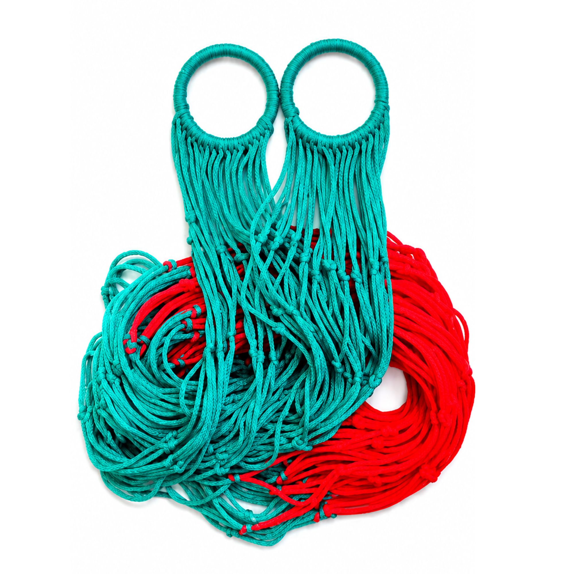 Handcrafted Nylon Rope Hammock Swing Hanging Net Mesh Sleeping Bed for Kids - Green and Red-image-26
