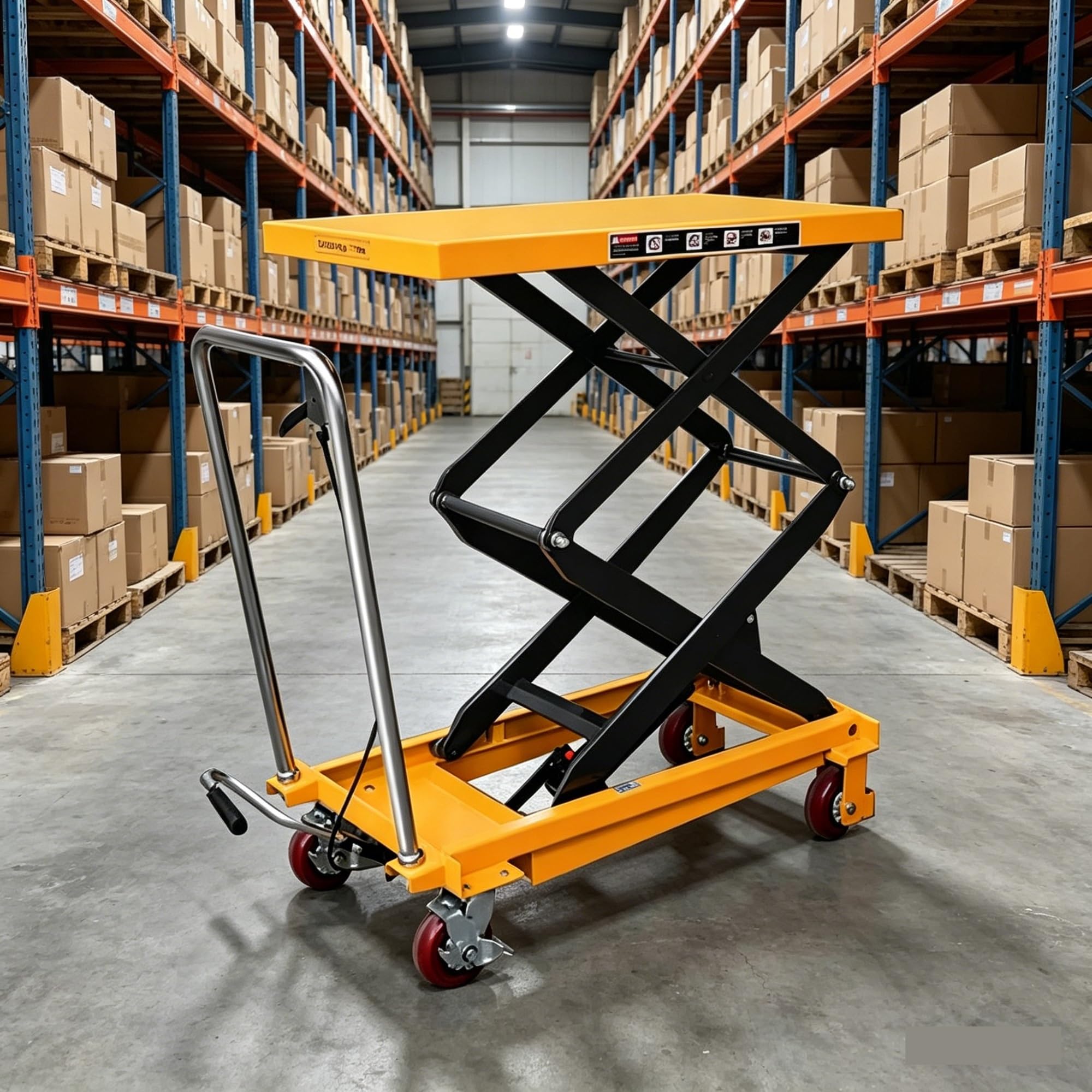 Hydrauliczny wózek stołowy podnośnik o pojemności 500 kg, 4 koła PU bezpieczeństwa do domu, garażu, supermarketu, magazynu fabrycznego (1,3 m)