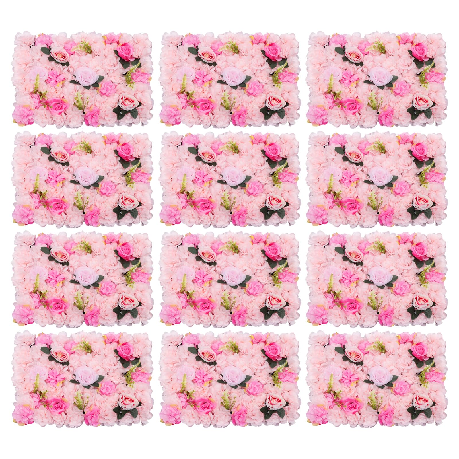 12 pareti di fiori artificiali, decorazione da parete, 40 x 60 cm, realizzata a mano, 4 kg, per matrimoni, feste, squadre, rose e piante acquatiche (rosa chiaro)