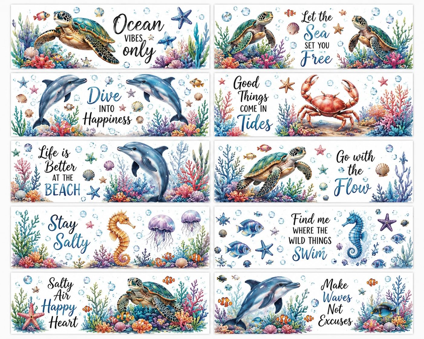 Ocean Theme Watercolour Sticker Sheets, Sea Animal Designs