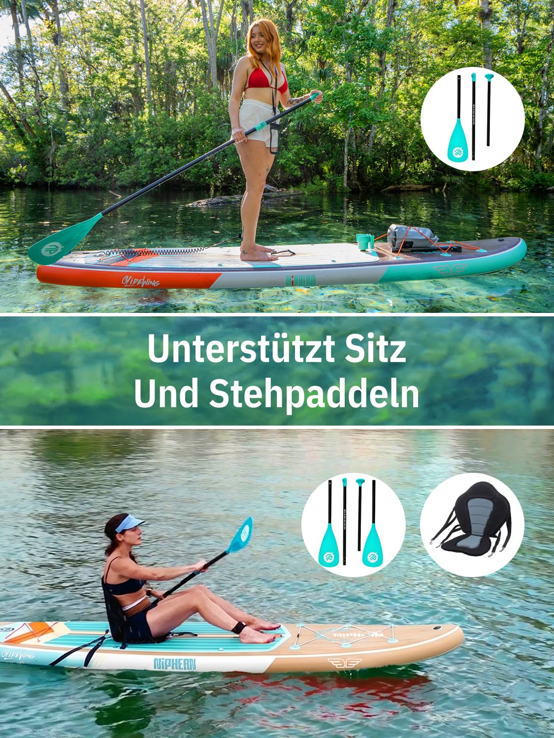 Niphean (Extra Groß) Stand Up Paddling Board, SUP für 2+1 Personen/Familien, SUP Board mit (Anfängergeeignet) StabilTrac Finne, Wasserdichte Handyhülle, Stand Up Paddle Board for Adults, Geschenkideen
