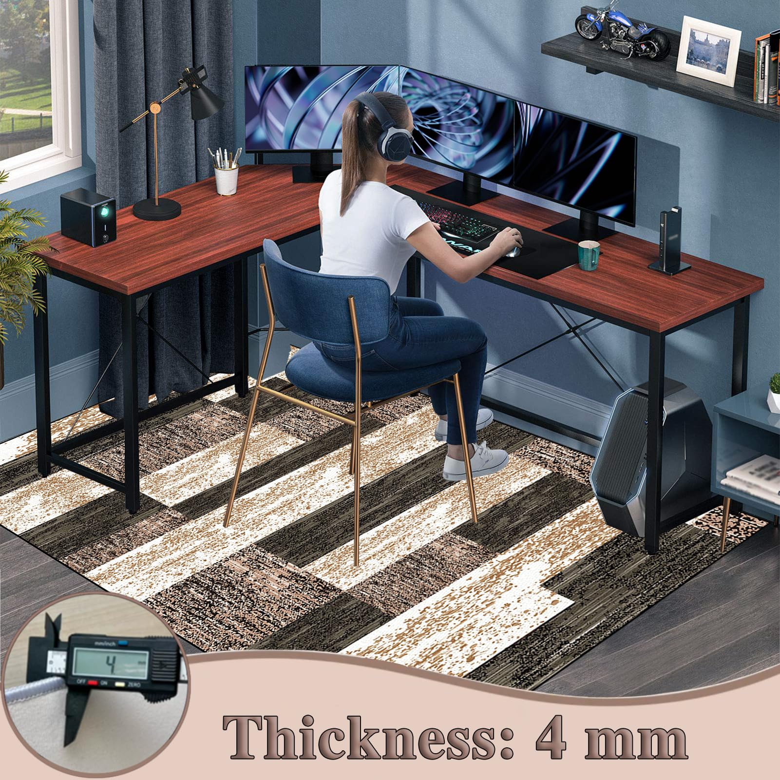 Alfombrilla para silla de oficina para juegos, 90 x 140 cm, protector de escritorio para computadora, tapete apto para ruedas, protector de suelo duro duradero y protector de parquet, alfombra
