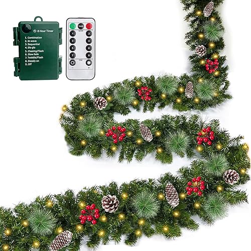 Miniatura 1 de Control remoto  Guirnalda de Navidad preiluminada de 18 pies de largo para exteriores, 100 luces blancas cálidas y coloridas, temporizador, 8 modos
