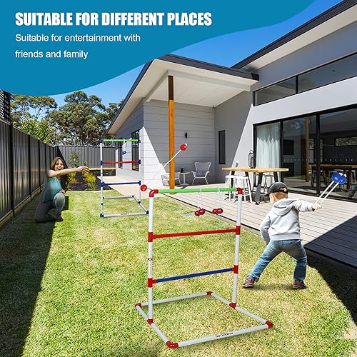 Miniatura 8 de Juego de lanzamiento de escalera para exteriores, juego de lanzamiento de pelota para interiores con 6 bolos pesados, funda de transporte y ribetes