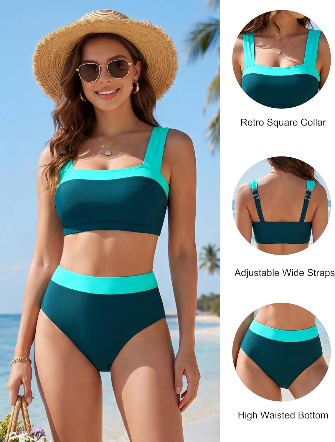 BMJL Womens High Waisted Bikini Sets Tummy Control Slimming 2 Piece Swimsuits Color Block Sporty Curvy Swim Suit 2026