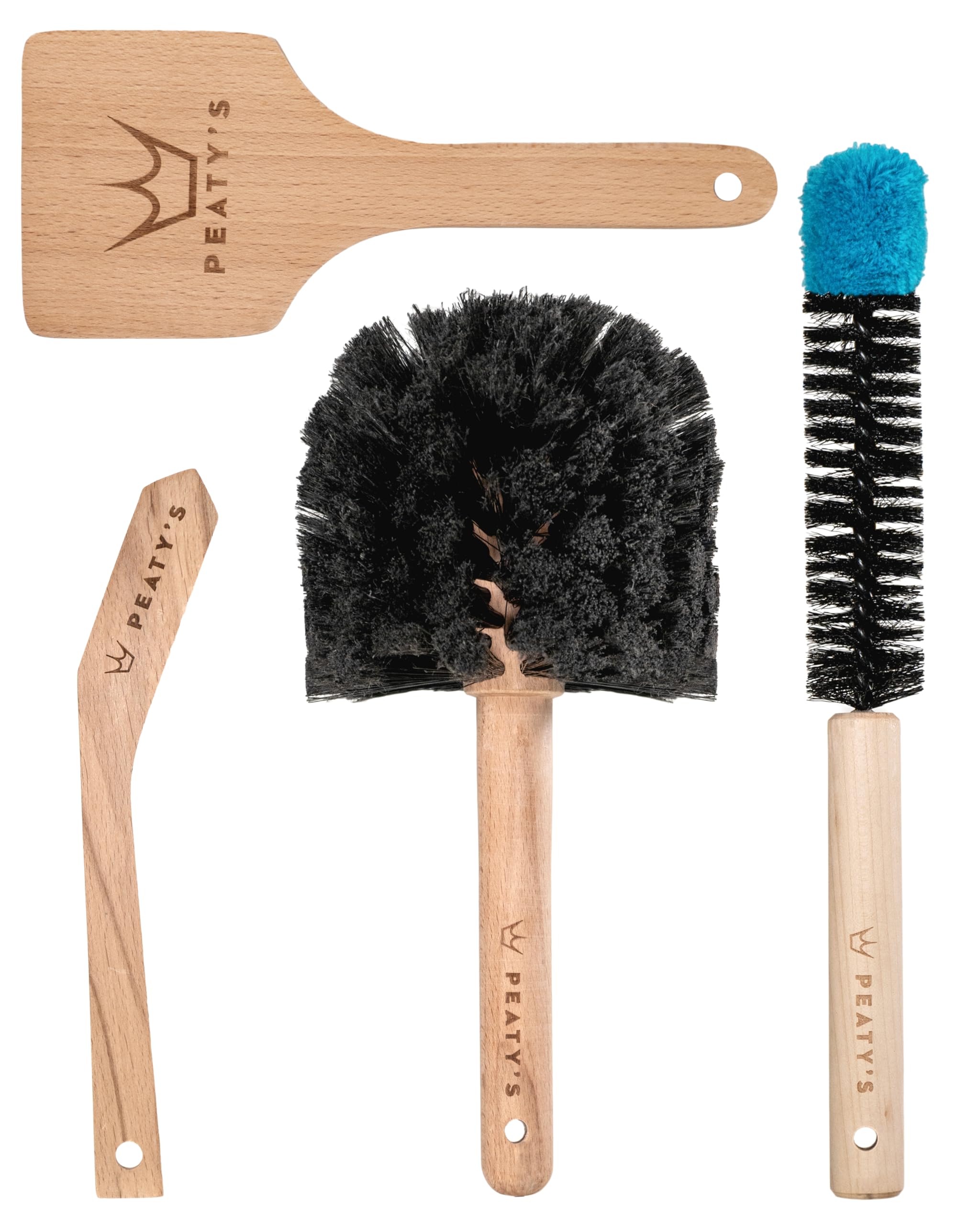 Peaty’s Complete Bike Brush Set – Patented Design, Eco-Friendly & Super Durable Beech Wood Brushes for MTB, Road & Gravel, Includes Drivetrain, Chain, Cassette, Tyre and Detailing
