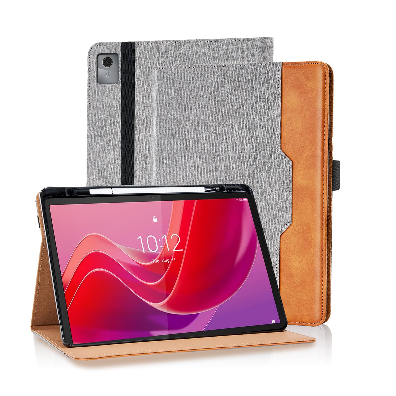 Vkooer Lenovo Tab M11 Hülle mit Stifthalter 2024 Premium Material Segeltuch Schutzhülle Tasche Cover Case mit Auto Schlaf/Aufwach für Lenovo Tab M11 TB-330FU /331FC, Grau