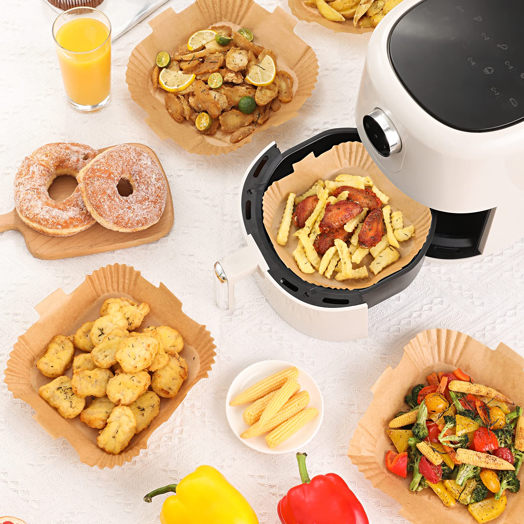 120 PCS Air Fryer Disposable Paper Liner Square, 7.9-inch (Fit 5-8 QT) Non-stick Parchment Paper for Air Frying, Baking, Roasting Microwave, Unbleached Oil-proof Parchment Paper