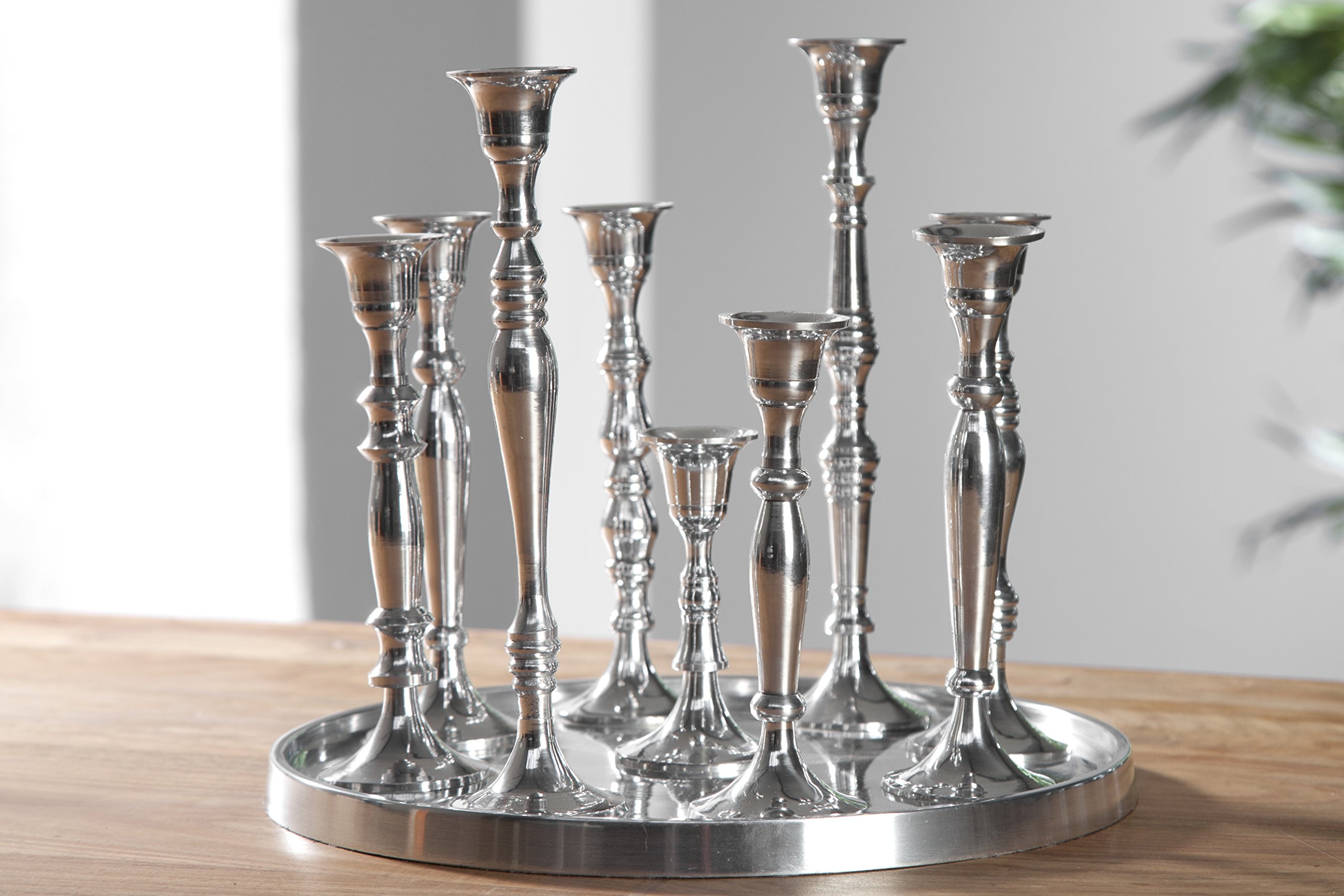 Kerzenständer MODERN BAROCK 30cm - Silber - Metall Aluminium 9 Kerzen
