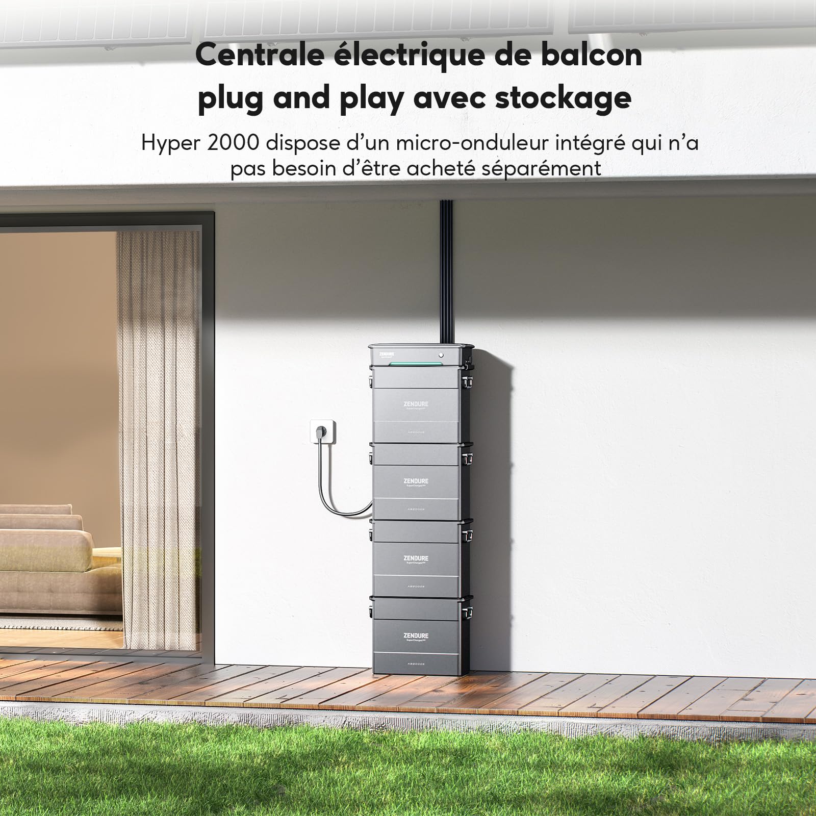 Zendure Solarflow Hyper 2000 avec AB2000L 1920Wh, Centrale Électrique de Balcon avec Entrée Solaire 1800W, HUB Intégré(Unité de Contrôle Intelligente) et Micro Onduleur, Biface Panneau Solaire 1 118W