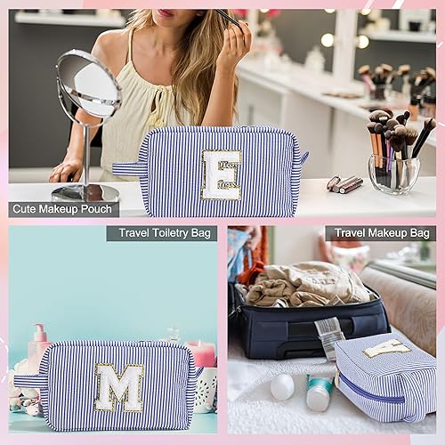 Miniatura 5 de YOOLIFE Bolsa de maquillaje rosa grande y personalizada, bolsa de maquillaje con inicial, bolsa de regalo para mujeres y cumpleaños, Actualización