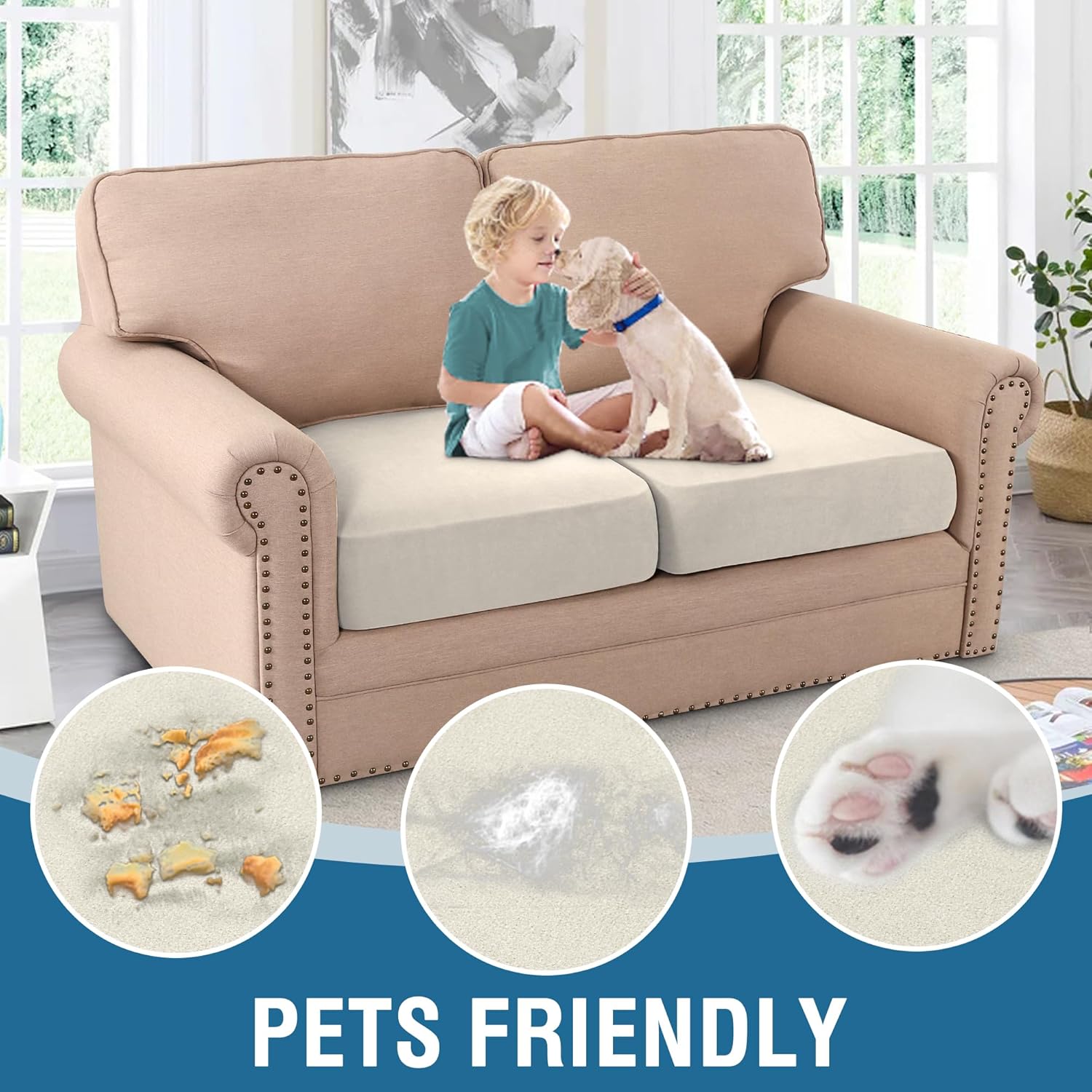 H.VERSAILTEX Fleece Couch Cushion Covers Stretch Loveseat Covers Comfortable and Durable Fabric (2 Piece Loveseat Cushion Cover, Pale Oak)