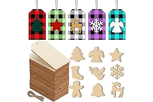 Blulu 90-Piece Blank Wood Tags with Holes for Crafting and Christmas Decorations