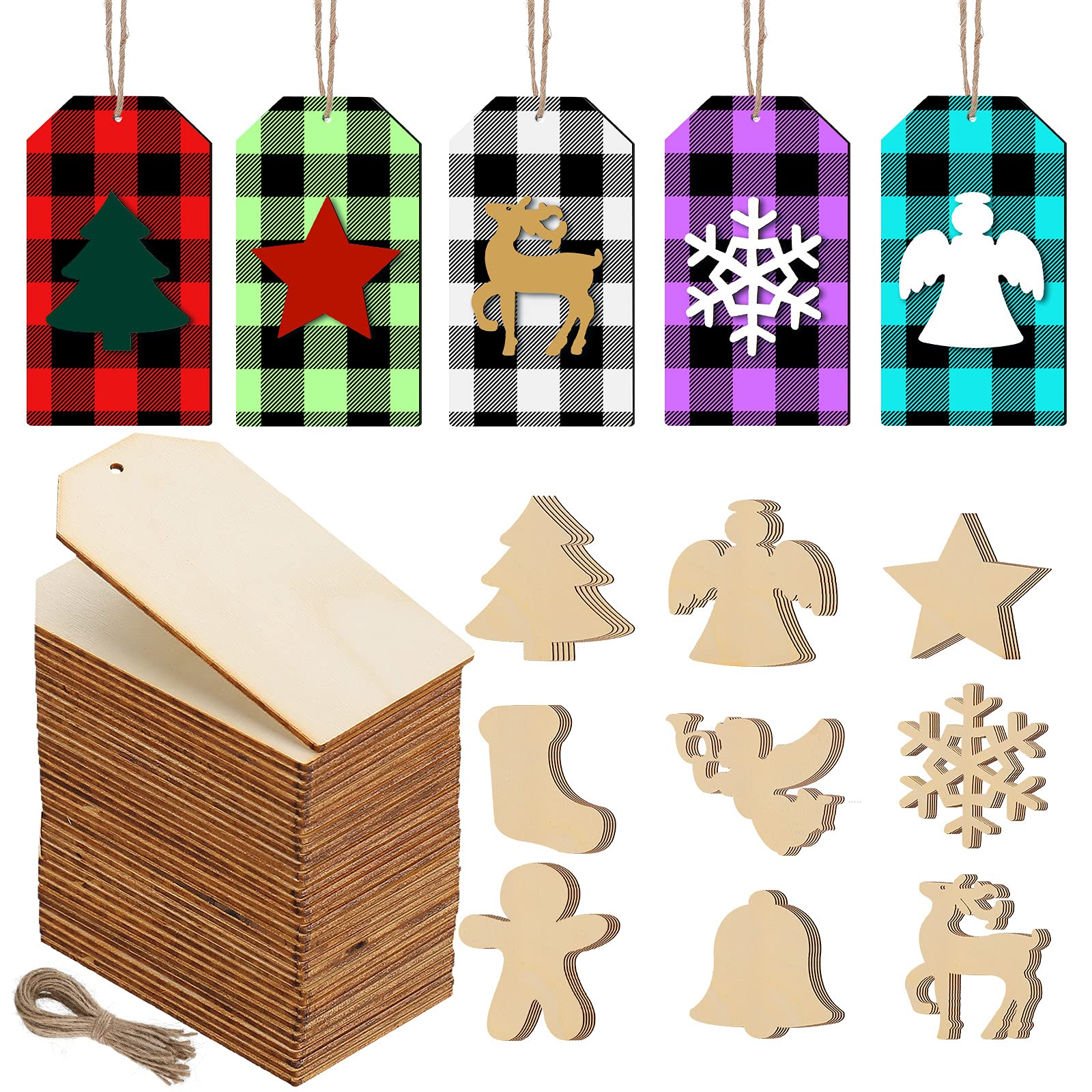 SIMILAR TO 90 Pieces Blank Wooden Present Tags Labels for Present Party Bags Unfinished Wooden Slice Christmas Tree Hanging Ornaments with Holes and Twine DIY Craft Xmas Decorations