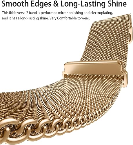 Miniatura 8 de Meliya Correa de metal compatible con Fitbit Versa 2 correas de reloj para mujeres y hombres, correa magnética ajustable de malla de acero