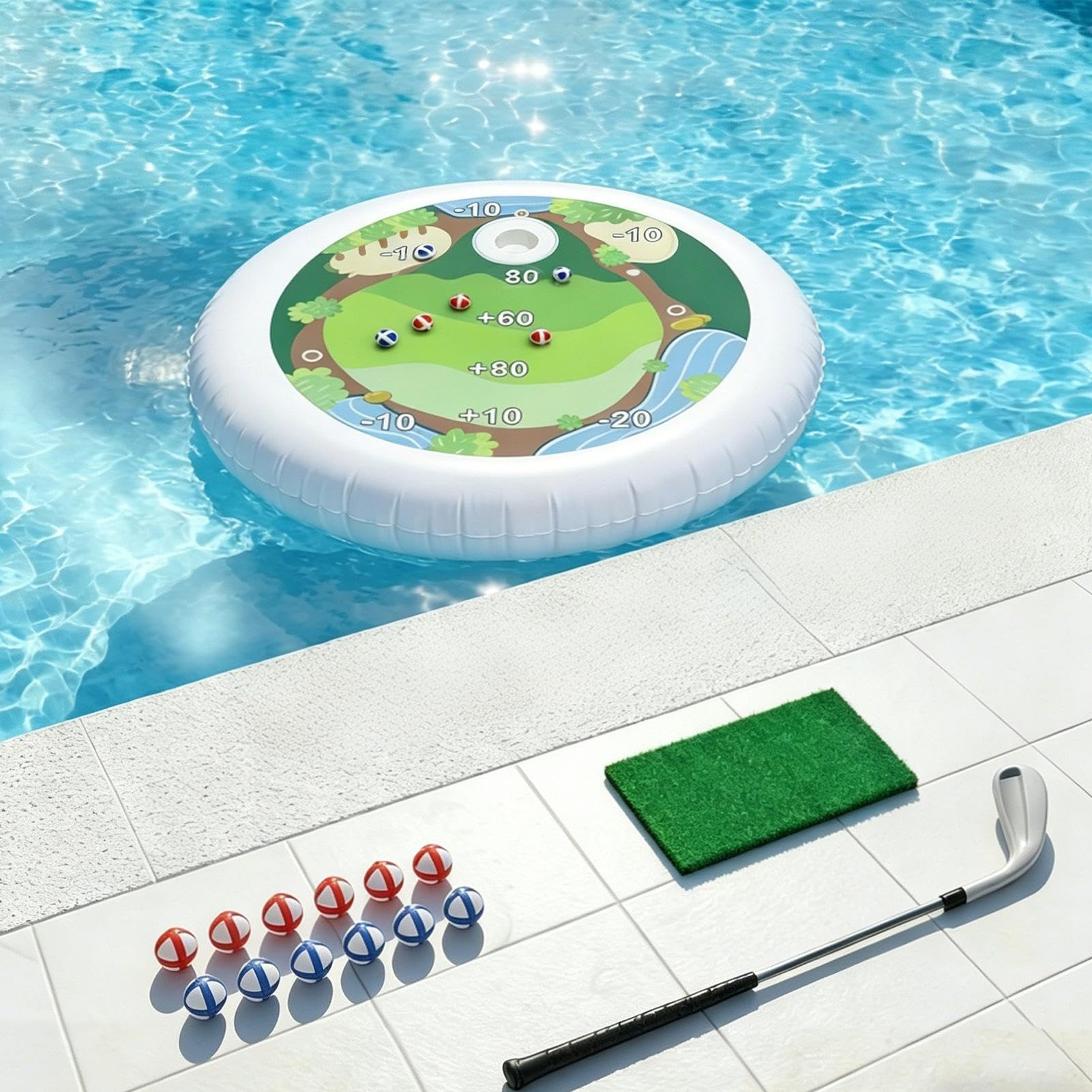 Golf De Piscine – Ensemble De Jeu D'eau Flottant Gonflable En PVC, Jouet D'activité De Sport D'été Durable