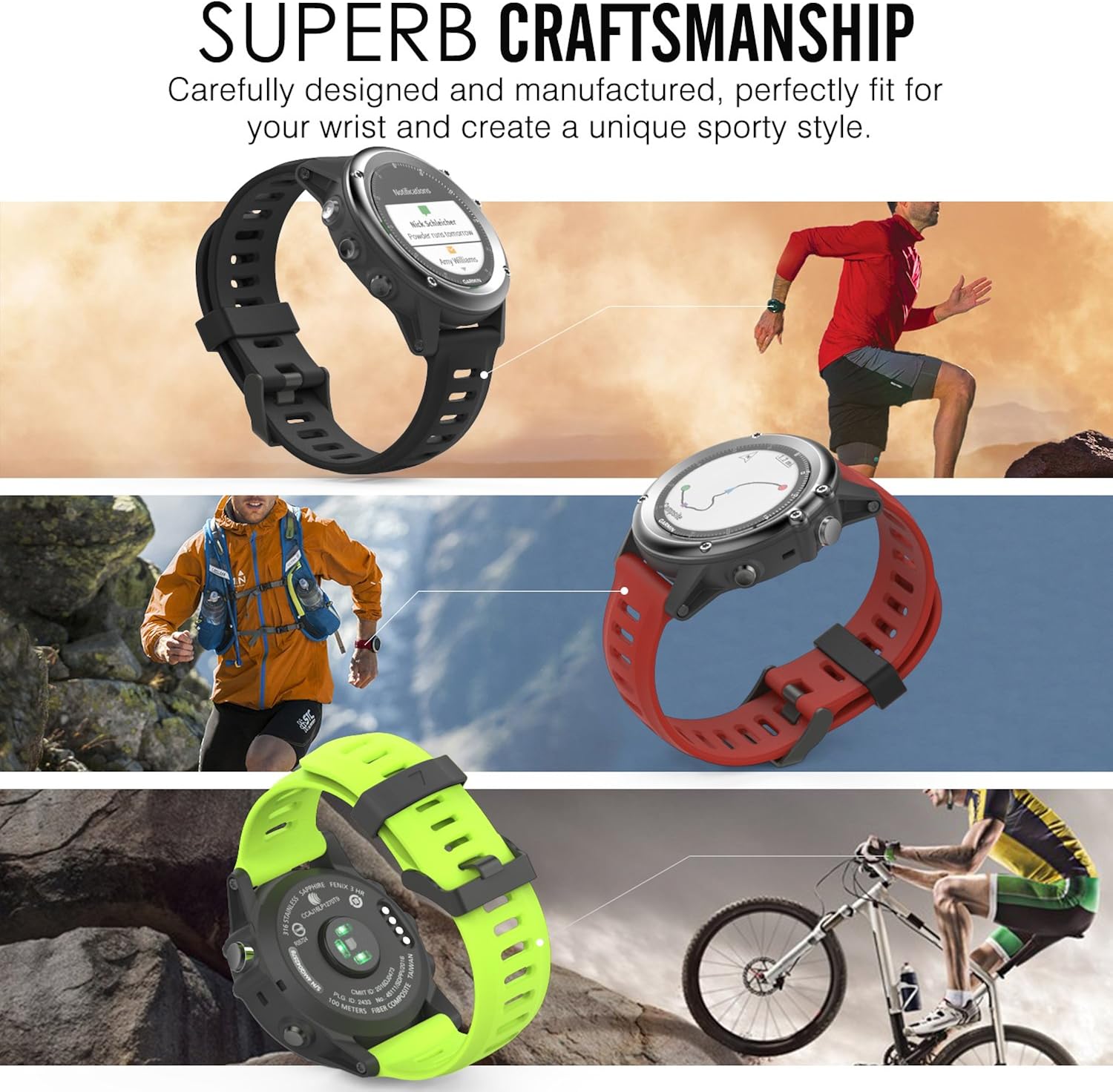 MoKo Compatibile con Fenix 3/3 HR/5X/5X Plus/D2 Delta PX/Tactix Bravo/Descent Mk1 Bracciale, [2 Pezzi] Morbido Cinturino di ricambio in Silicone (NON per Fenix 6/6S/5/5S)