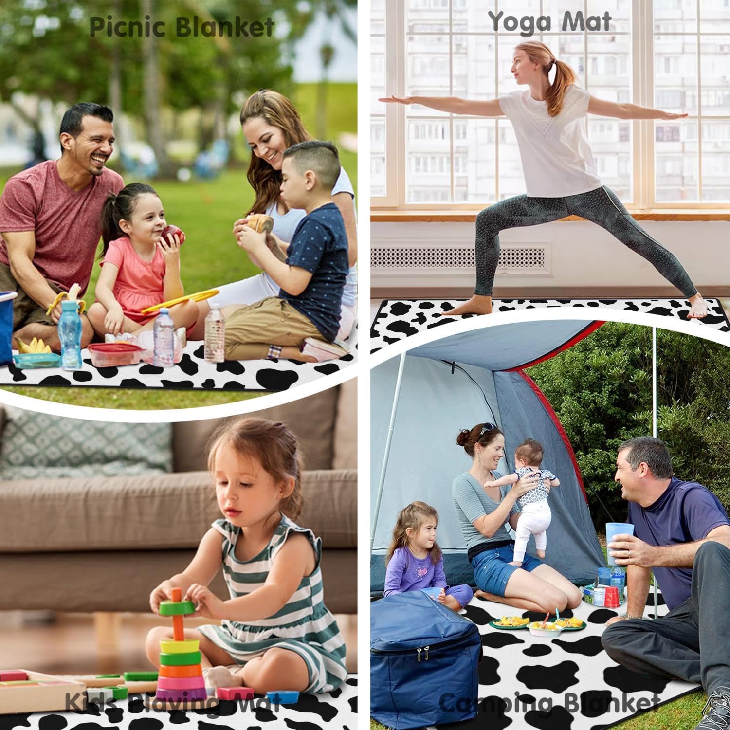 Cow Print Blankets Waterproof Foldable60’‘x80'',Cow Print Portable Outdoor Picnic Mat Water Resistant for Grass,Padded Lawn & Park Blanket for Camping,Cow Print Stuff
