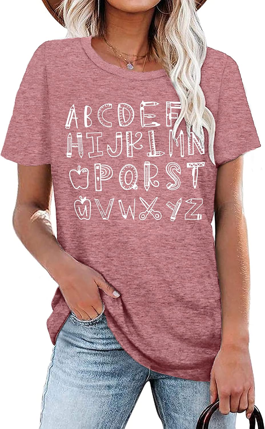 Teacher Shirt Women Alphabet Teaching Graphic Tee Tops Kindergarten Teachers Gift T-Shirts - Image 2