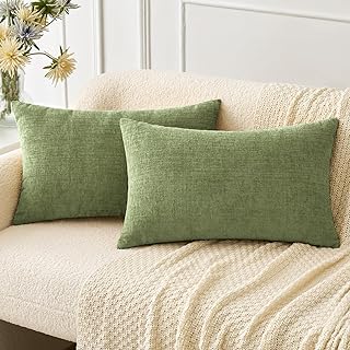 MIULEE Soft Chenille Lumbar Throw Pillow Covers Sage Green 12x20 Pack of 2