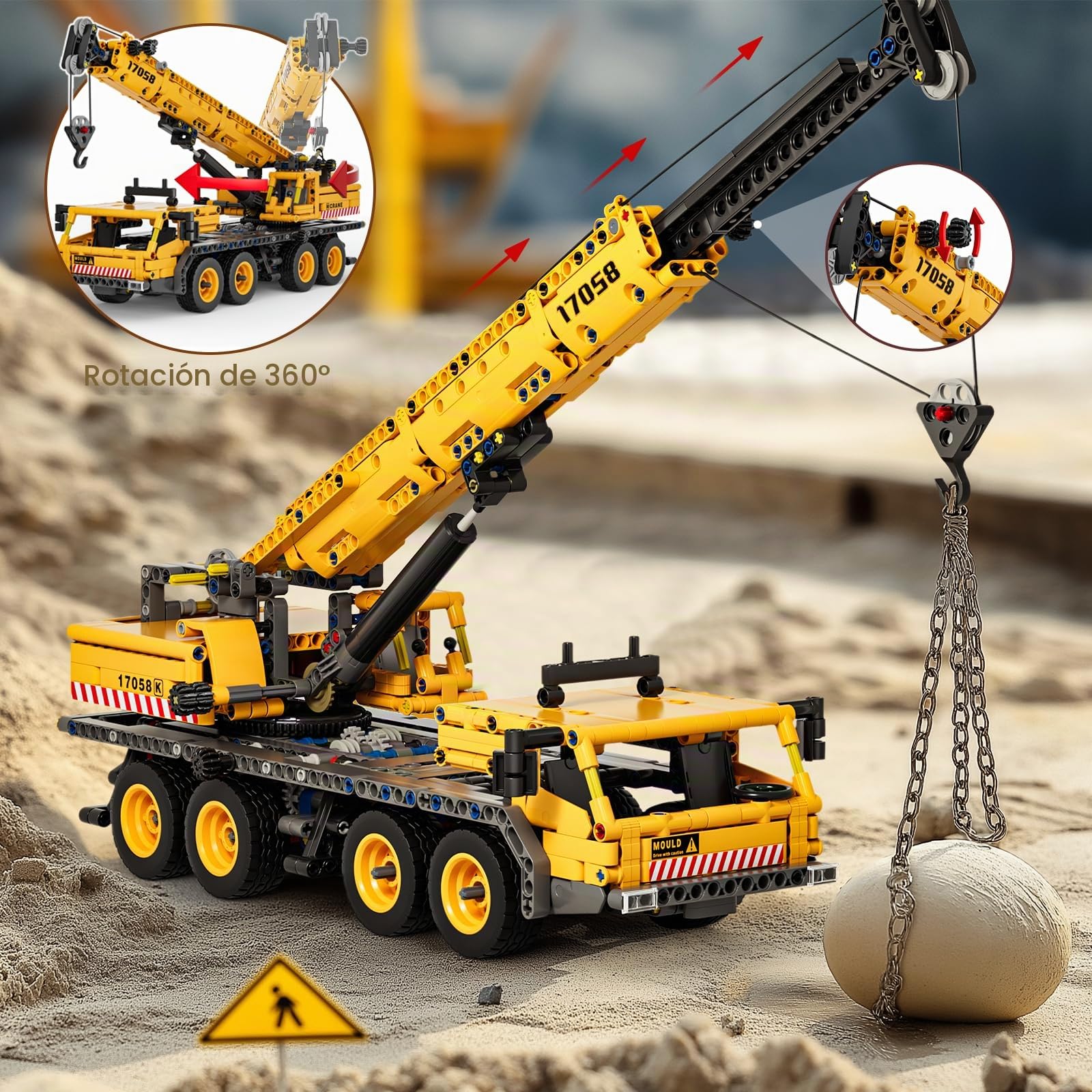 Mould King 17058 Technics Mecánico Grúa Bloques de Construcción Juguetes Versión Estática 1250 Piezas para Niños a Partir de 8 Años (Sin Motor)