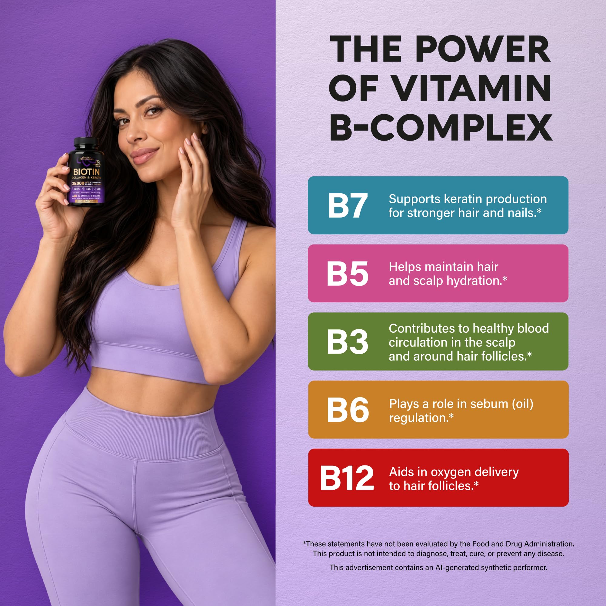 Biotin, Collagen & Keratin + Full B-Complex - Hair Growth Support - 60 Caps — Amazon image 8