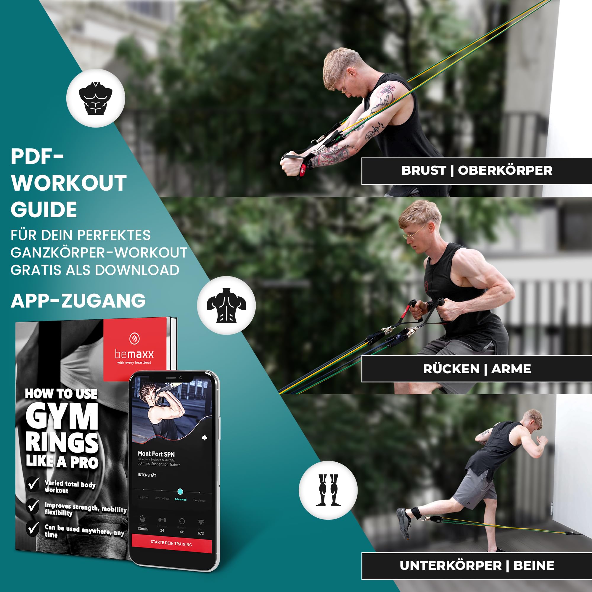 Resistance Bands Widerstandsband Set mit Trainings-eBook - Expander Tubes Bänder Band Fitnessbänder - Widerstandsbandset: 5 Widerstandsbänder, Griffe, Türanker, Fußschlaufen | Fitnessband Fitness