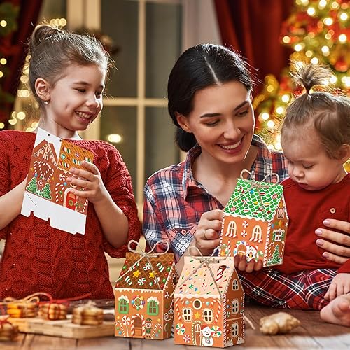 Miniatura 5 de Zhanmai 48 cajas de dulces de Navidad, casa de pan de jengibre, mini caja de regalo de fiesta de Navidad, cajas de regalo de Navidad de cartón