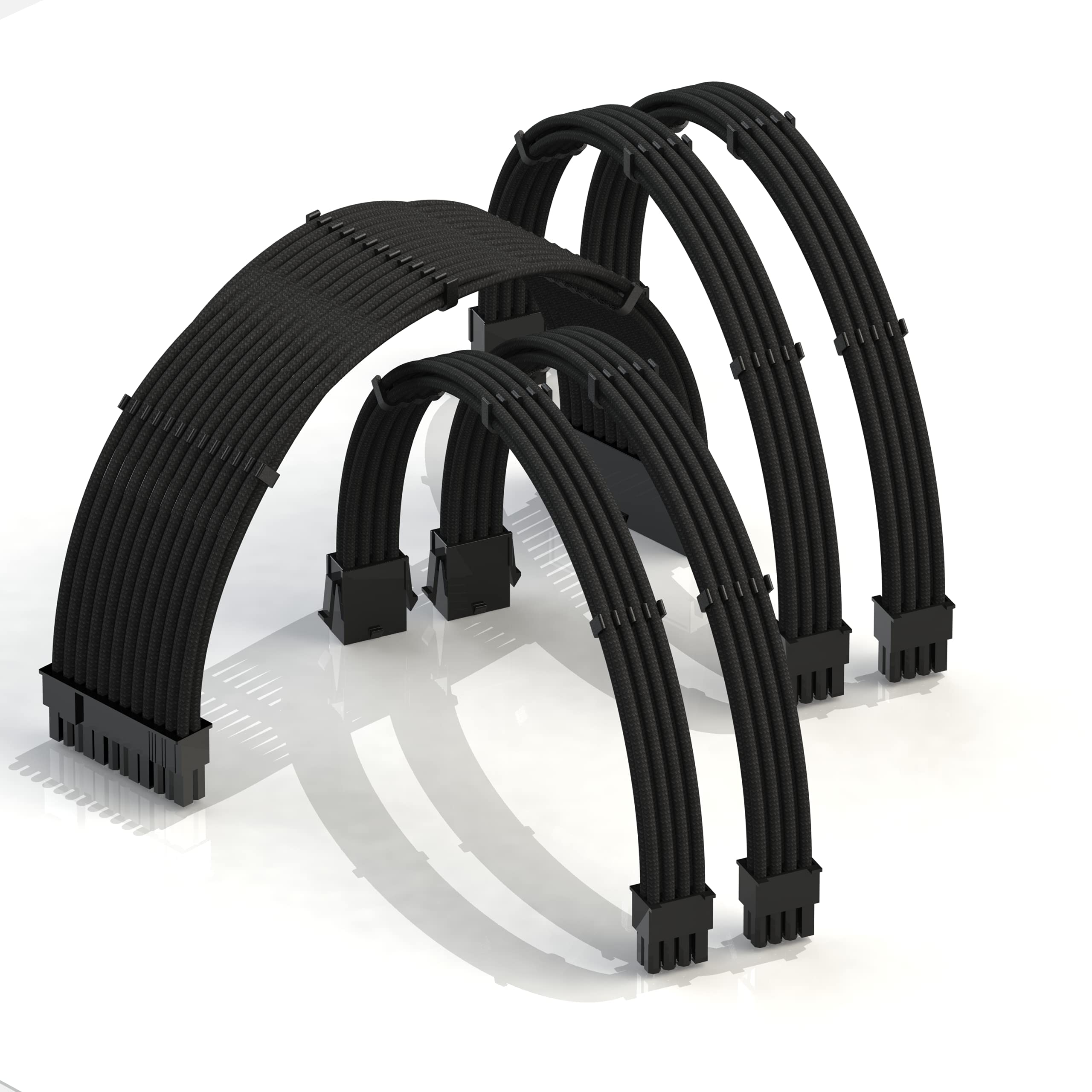 LINKUP - AVA 50cm PSU Cable Extension Sleeved Custom Mod GPU PC Braided w/Comb Kit | 6-Pack | 1 x 24 P (20+4) | 2 x 8 P (4+4) CPU | 2 x 8 P (6+2) GPU set | 500mm - White - — view 11