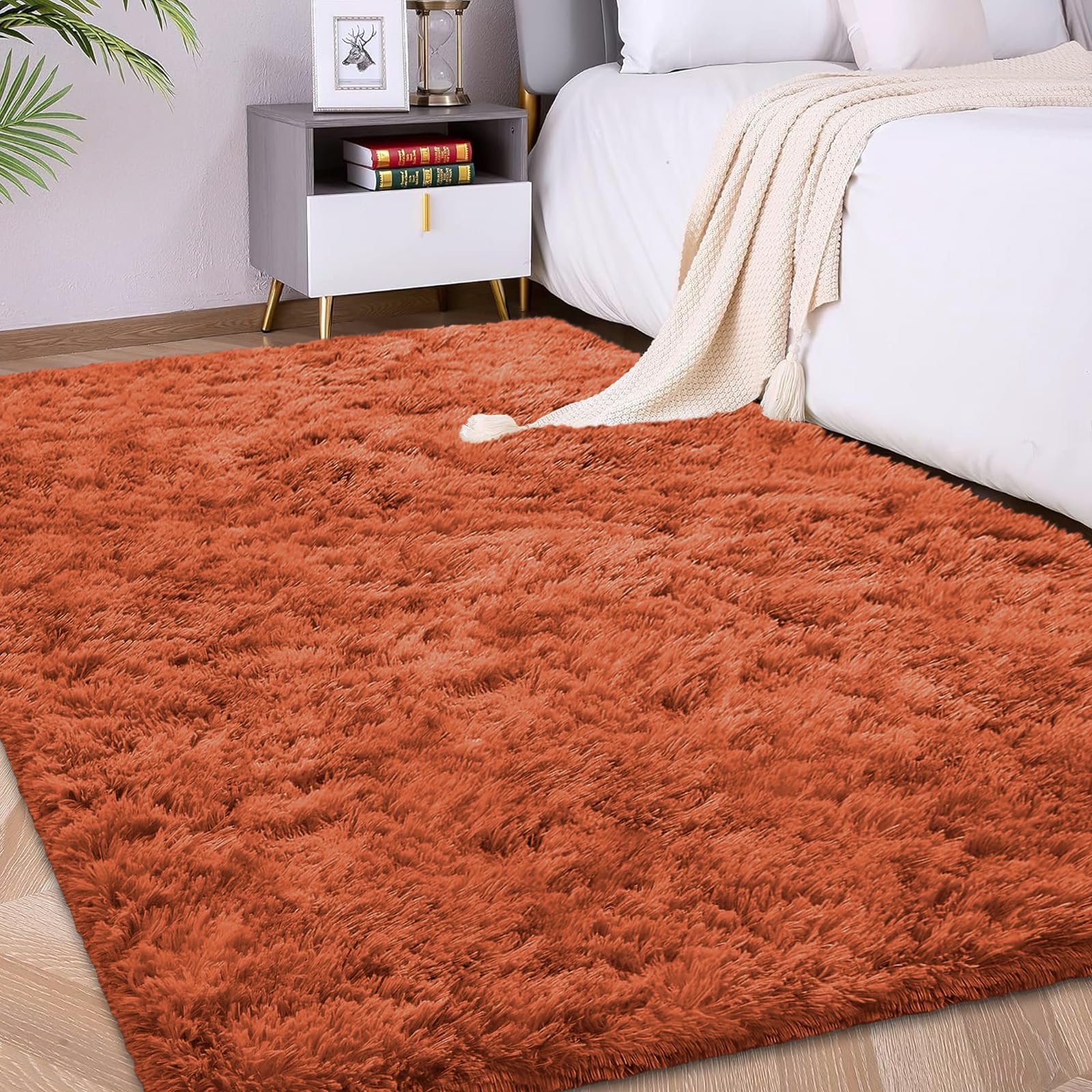 FVVRAX 90x150cm Orange Shaggy Rug – Soft Fluffy Area Rug for Living Room & Bedroom, Non-Slip Plush Carpet for Kids, Nursery, Dorm, Machine Washable Large Floor Mat — image 1