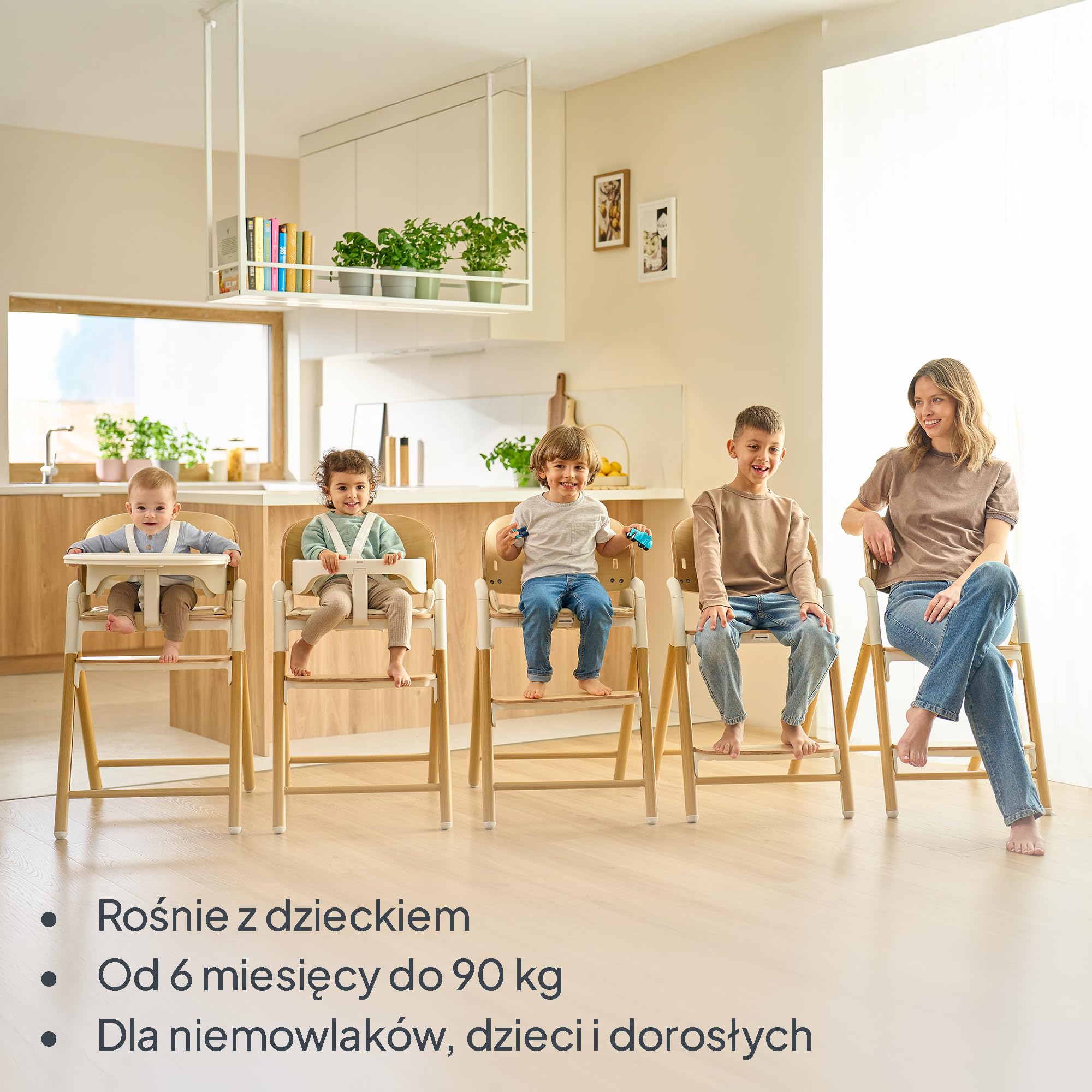 LIONELO Drewniane Krzesełko do Karmienia Celia, Rośnie z Dzieckiem od 6 miesięcy do 90 kg, Regulowany Podnóżek, 5-Punktowe Pasy, Poduszka na Siedzisko, Łatwe Czyszczenie | od 6 miesięcy do 110 kg, regulowany podnóżek, 5-punktowe paski, poduszka do siedzen