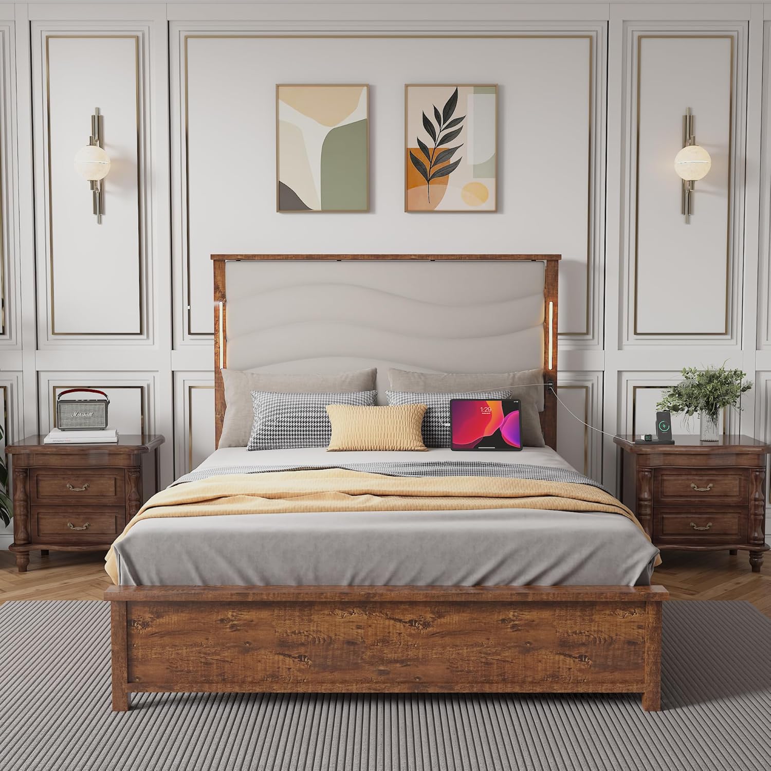 HoldoLife King Size Wooden Bed Frame with Tall Headboard