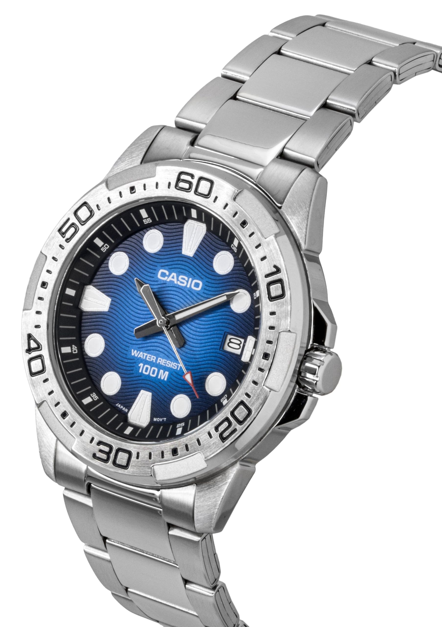 Casio MTD-140D-2AVDF męski zegarek analogowy, niebieska tarcza, stal nierdzewna, WR 100M, stalowa bransoletka, data