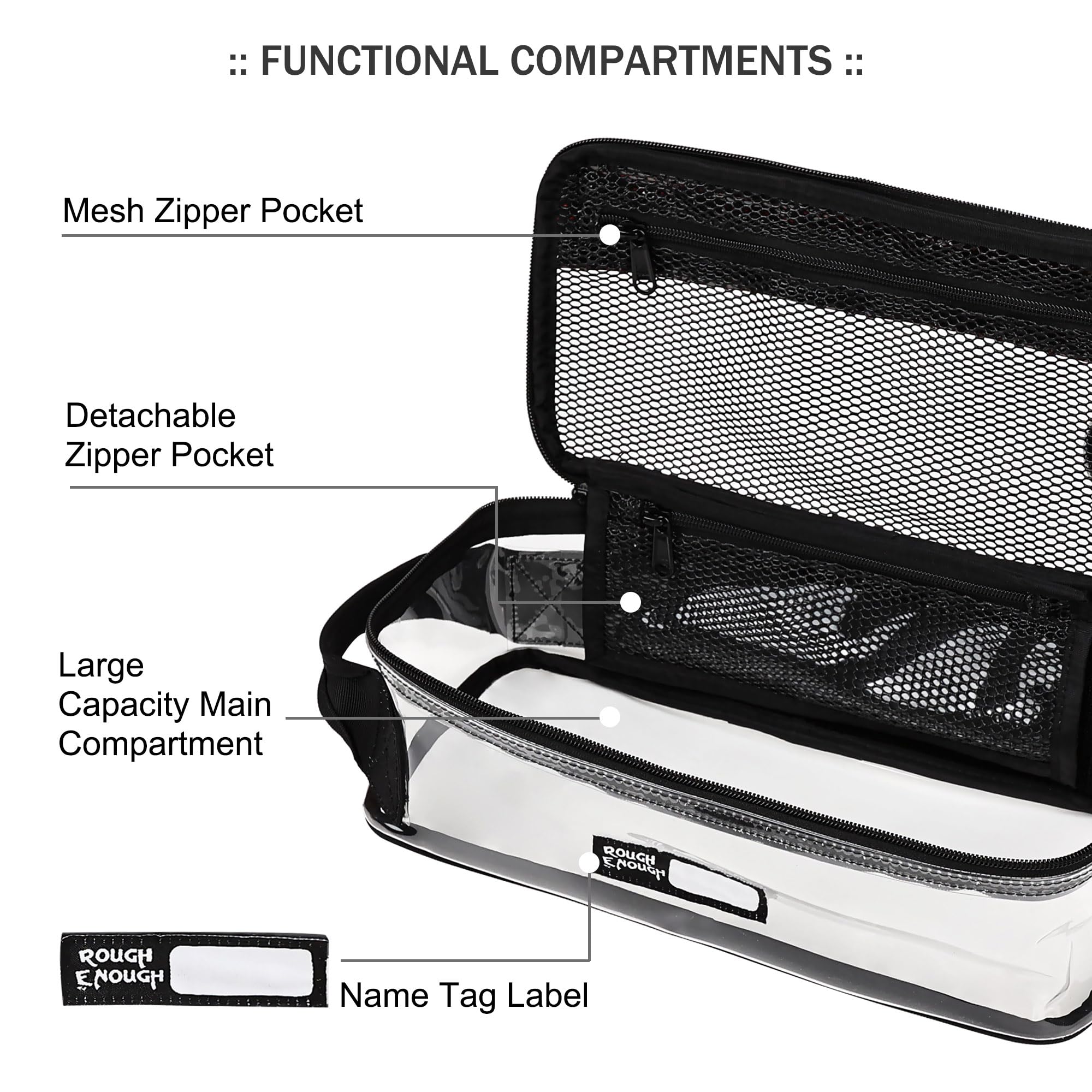 Rough Enough - Neceser transparente grande organizador de viaje para
