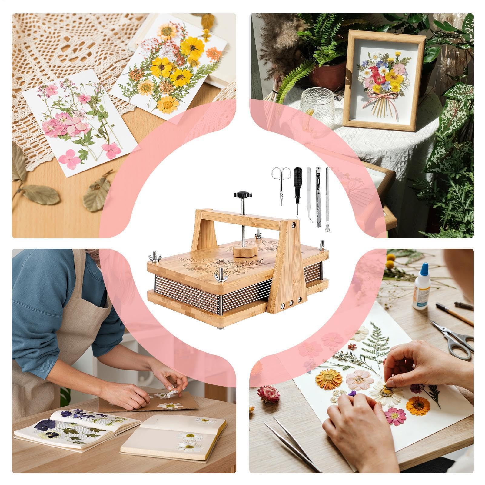 Kit Prensado De Flores Multicapa Ajustable de Madera Que Ahorra Tiempo | Kit De Prensa Para Especímenes Vegetales Con Marco Apto Para Escuela Aula Kindergarten Biblioteca Taller Hogar Jardín