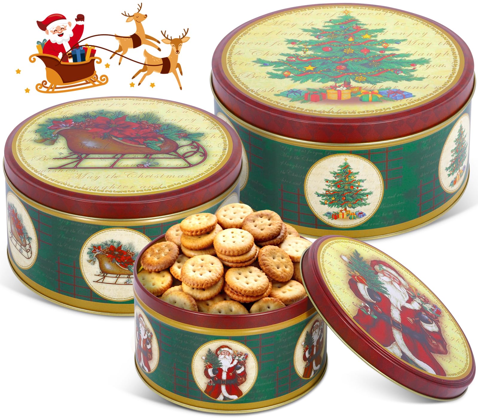 Set De 3 Boîtes à Biscuits En Fer Blanc De Noël - Tailles Assorties - Motifs Festifs - Parfait Pour Offrir Des Gourmandises Maison