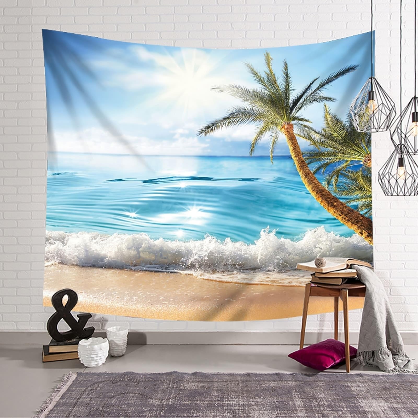 Skcess Tapisserie 260x240cm, Polyester Wandteppich Natur Hellblau Grün Küstenlandschaft