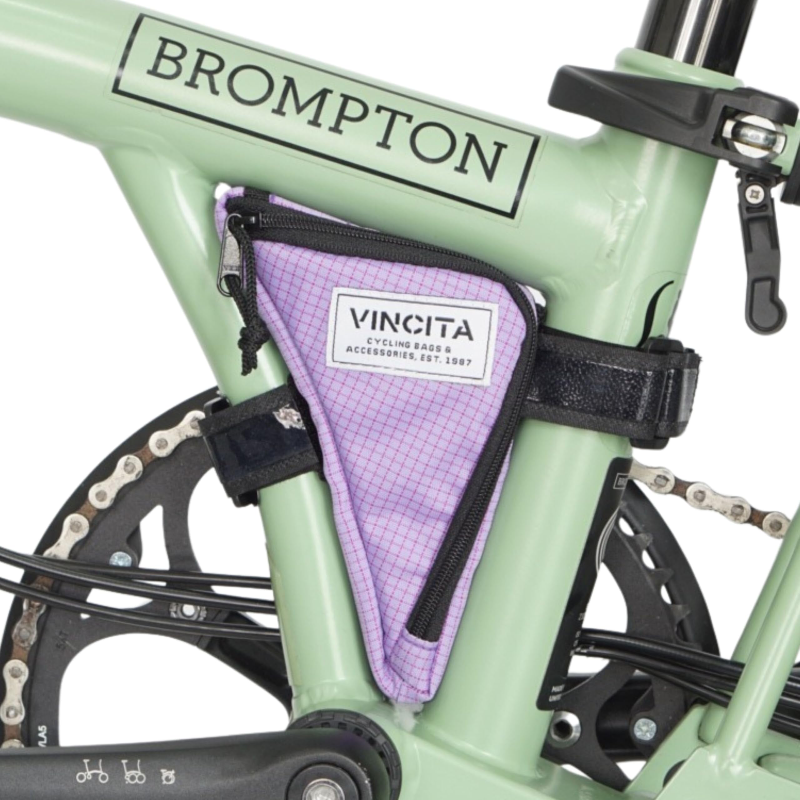 Vincita Boomerang Bag 3.0 Frame Bag for Brompton Folding Bike – Bicycle Accessory with Anti-Slip Straps, Detachable Hook-and-Loop System, and Internal Mesh Pocket (Ripstop Purple)