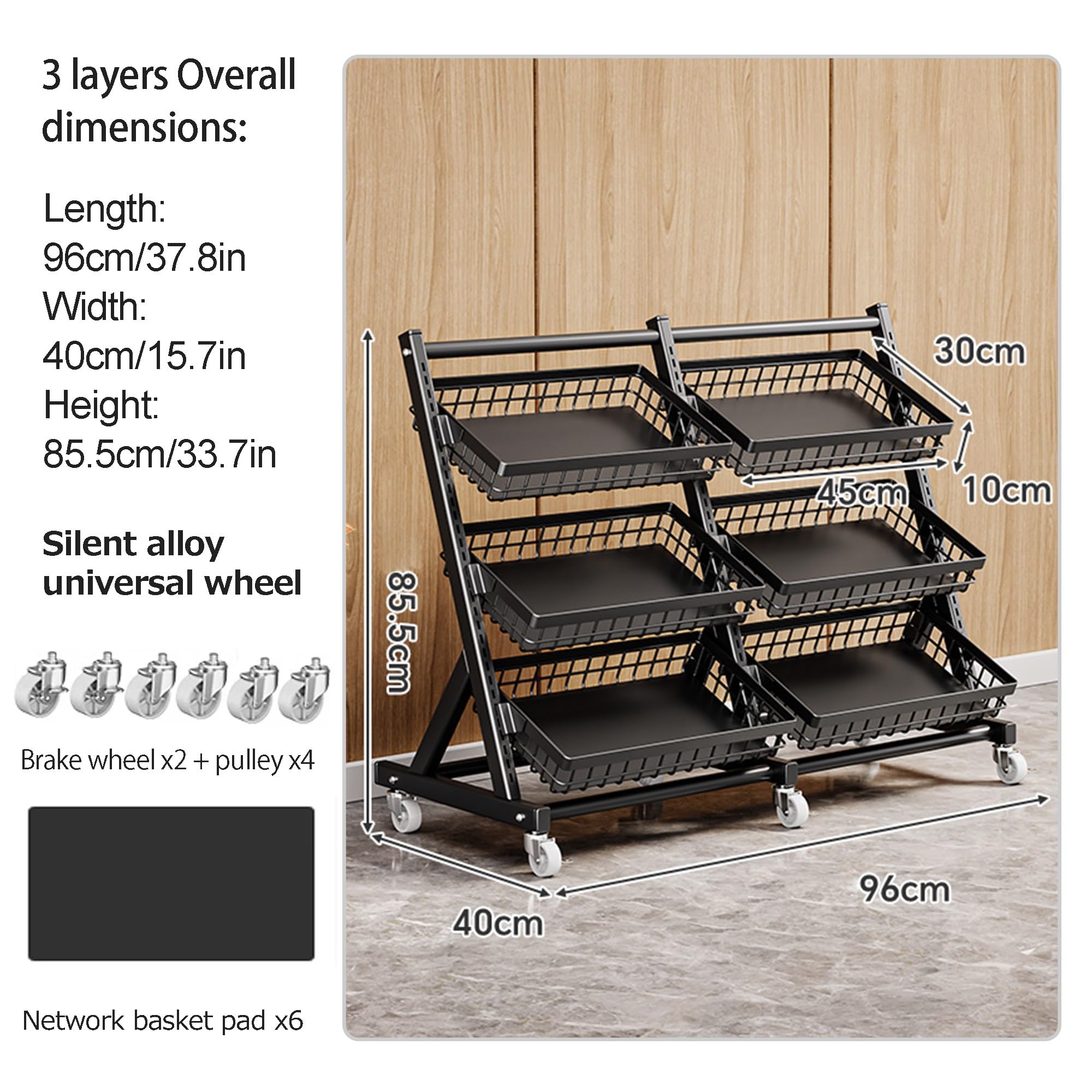Estante Expositor para Dulces y Aperitivos - Estante de Almacenamiento de Cocina de pie con Cesta Inclinada y Clip extraíble - Carrito Organizador de Metal para Frutas y Verduras
