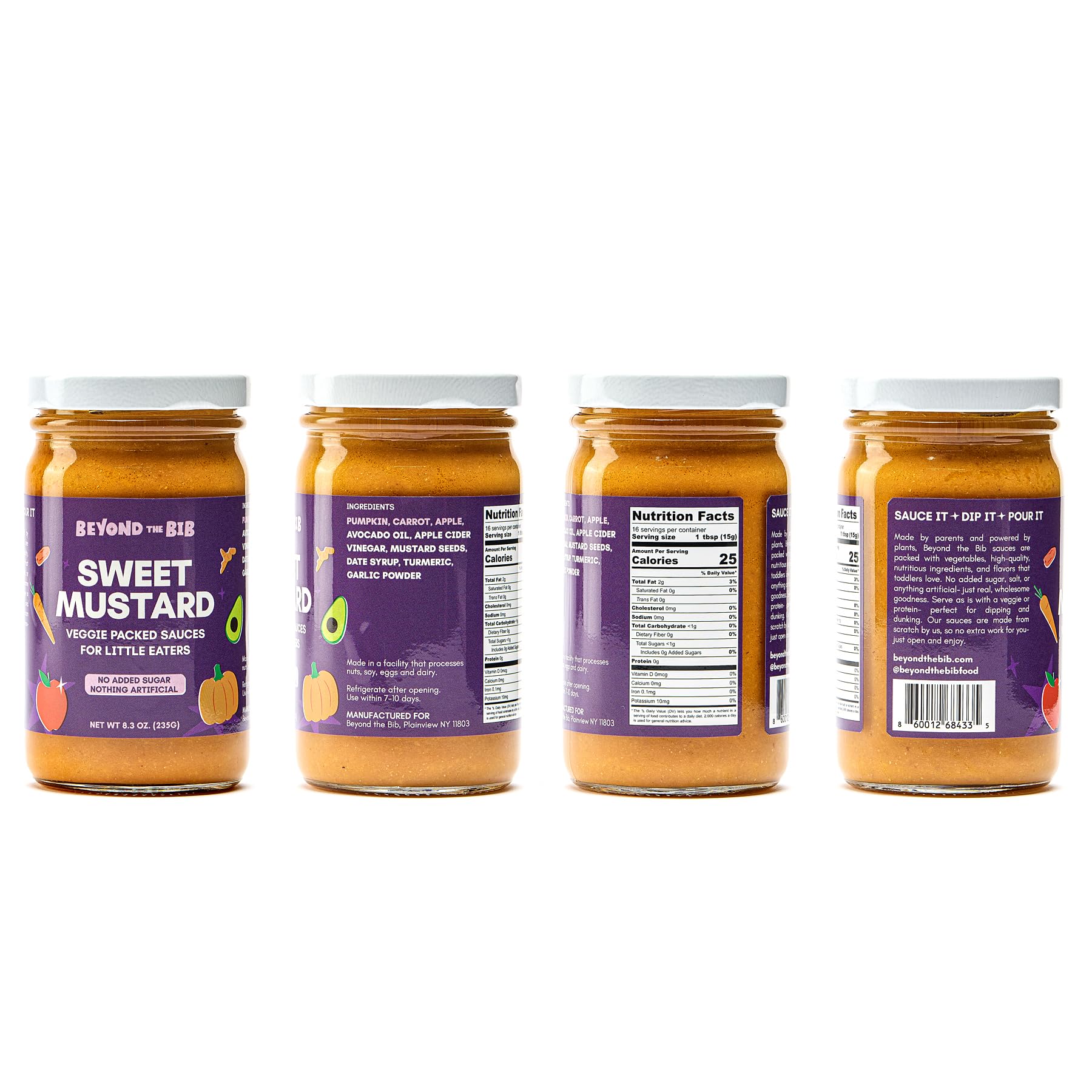Beyond the Bib All Natural Toddler Sauces for Picky Eaters - Hidden Vegetables, No Added Sugar, Quick & Healthy Mealtime Solution - For 24+ Months (Tomato, BBQ, Sweet Mustard)