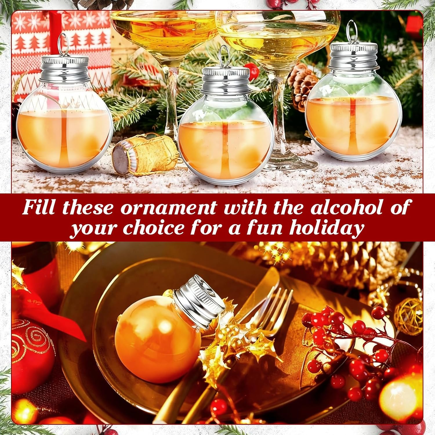 10 Pcs 2.36 Inch Clear Plastic Ornaments for Crafts, DIY Fillable Christmas Balls with Gold Lid - Hanging Removable Ornament Ball for Christmas Tree, Halloween and Wedding Birthday Party - Image 8