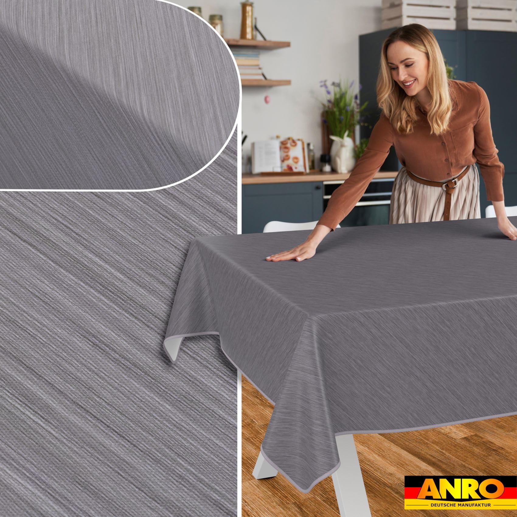 ANRO Wachstuchtischdecke In Beige (Leinenoptik) – Abwaschbar, 100 X 140 Cm, Für Drinnen & Draußen