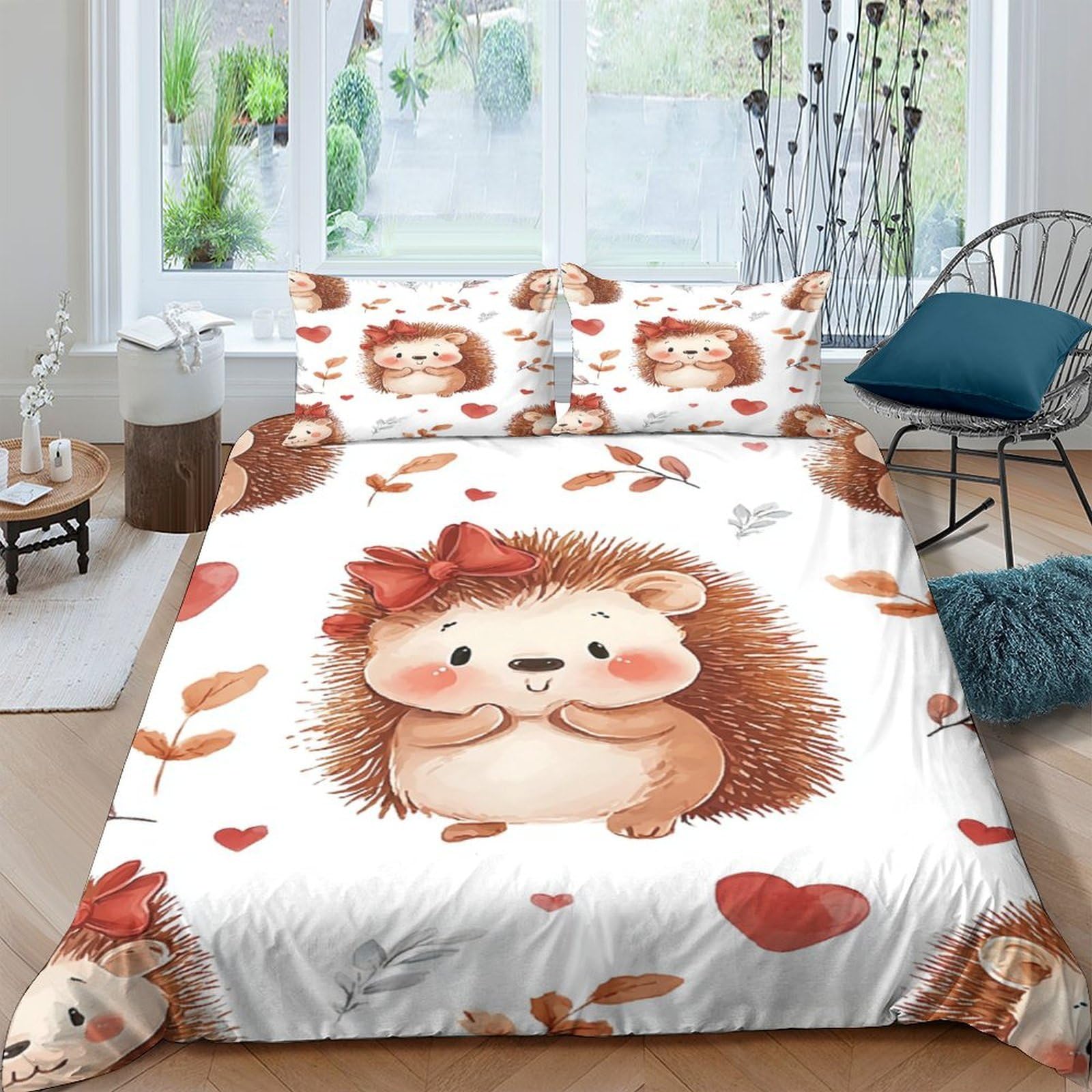 Ctjqhvkz Style-6 3D Printed Cute Hedgehog Fitted Sheet Microfiber Soft Cartoon Heart Bed Cover Anti-Slip Washable For Bedroom Guest Room Decor Single（135X200cm）