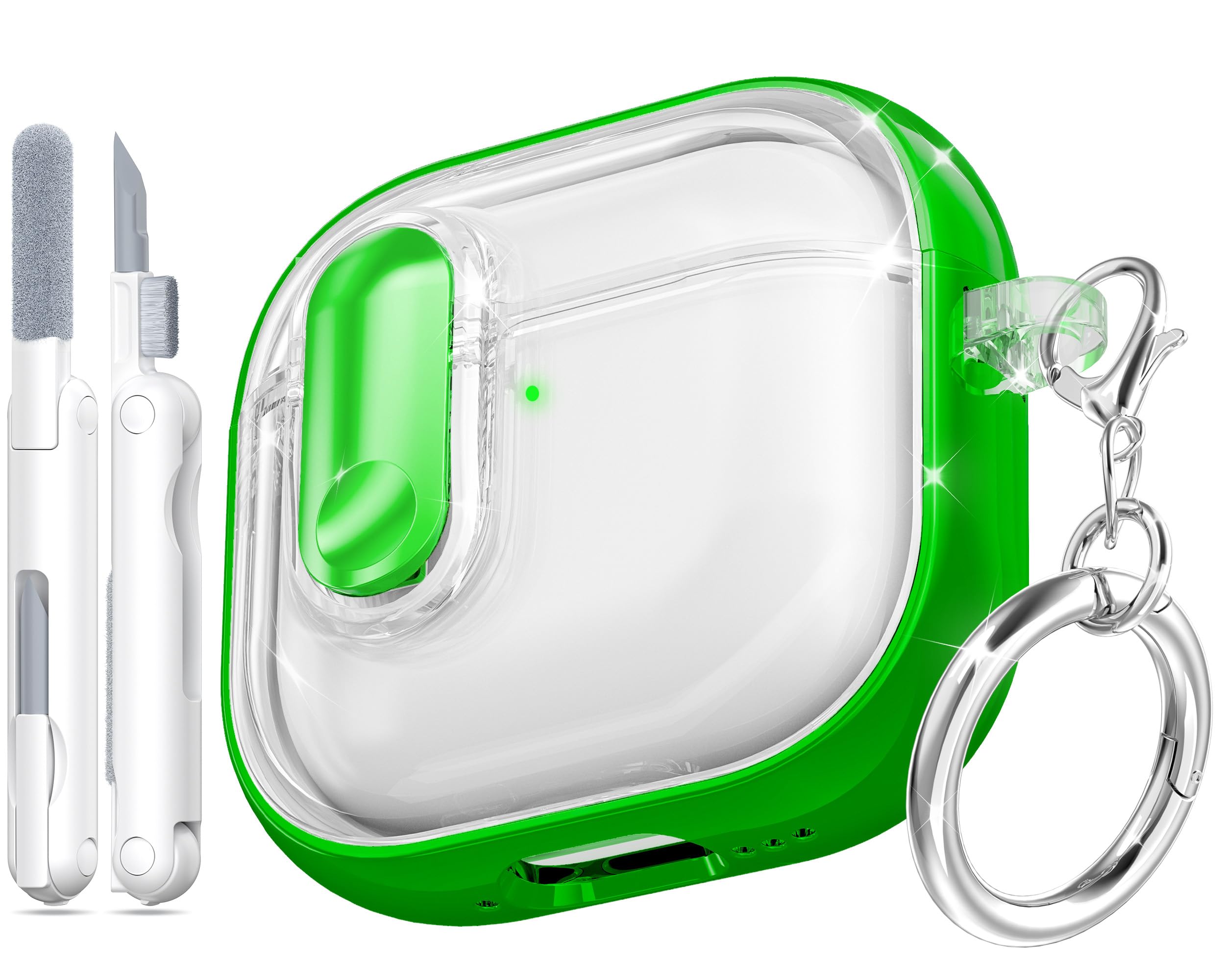 MHYALUDO for AirPods 4th Generation Case 2024 with Bright Plated Bezel and Switches, Military-Grade Shockproof Transparent Anti-Yellowing for AirPods
