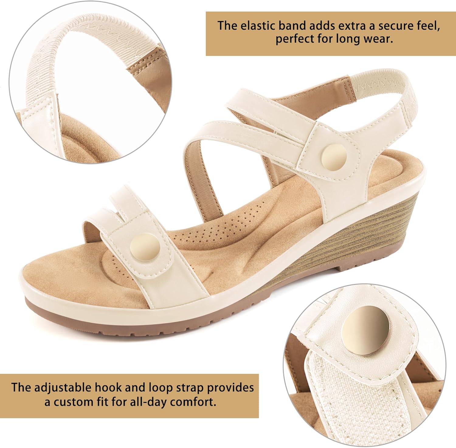 Ablanczoom Wedge Sandals for Women Dressy: Comfortable Elastic Ankle Strap Summer Causal Walking Low Platform Sandal - Image 4