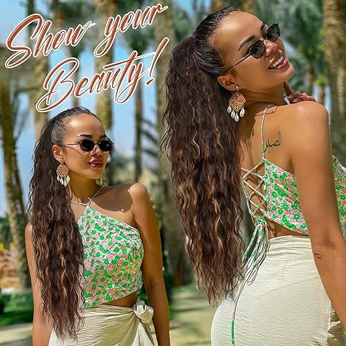 Miniatura 4 de ORSUNCER Extensión de cola de caballo con clip de garra, extensiones de cabello sintético de aspecto natural esponjoso para mujer, color marrón con