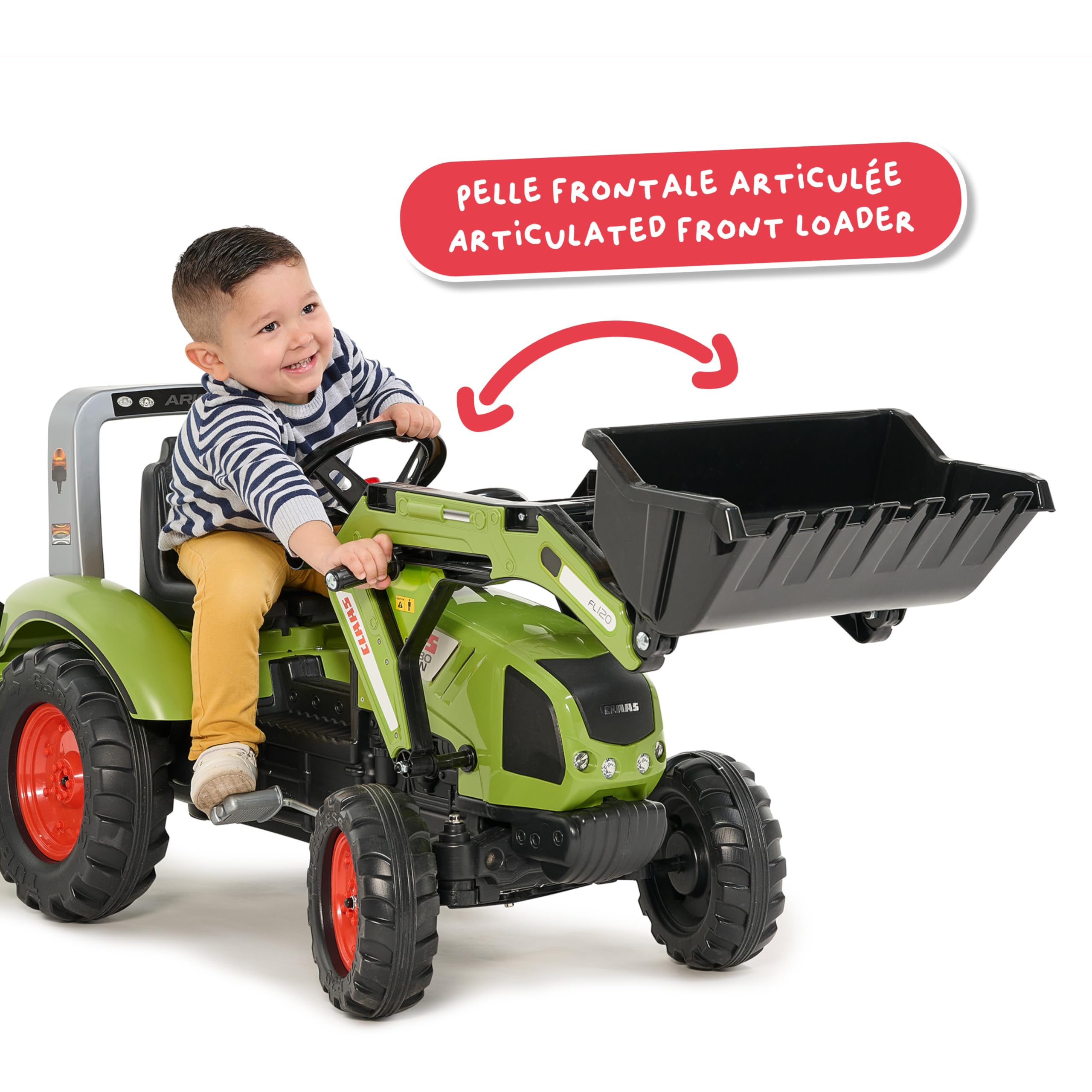 Falk - Tractoplader mit Pedalen Claas mit und Anhänger – ab 3 Jahren Schaufel vorne mit Gelenk – Sitz verstellbar – 1040AM, grün