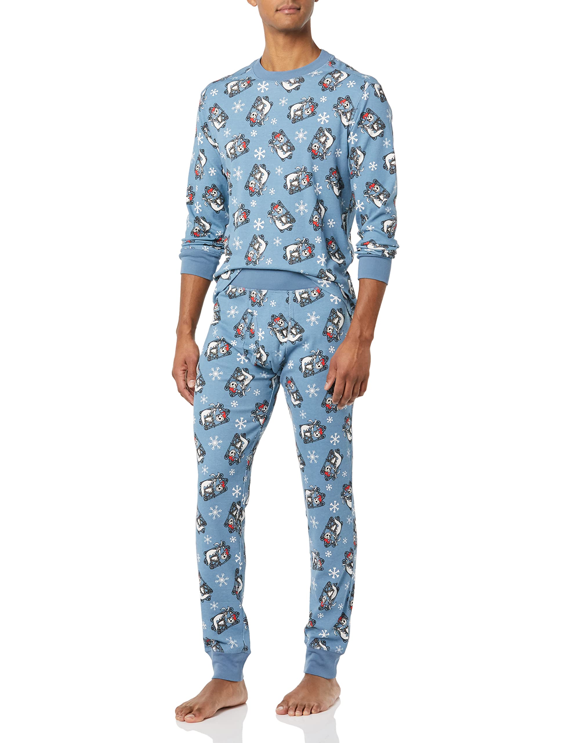 Amazon Essentials Disney | Marvel | Star Wars Men's Snug-Fit Cotton Pajama Sleep Sets, Nightmare Santa Jack - Mens Snug-fit, Large