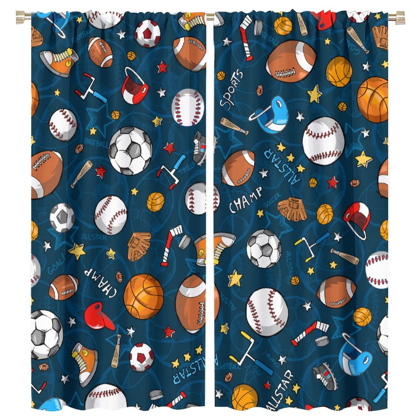 JESTRONRY Sports Curtains,Football Rugby Baseball Game Sports Theme Room Darkening Door Window Rod Pocket Curtain for Kids Boys Girls Teens Bedroom Decor W63xL72in